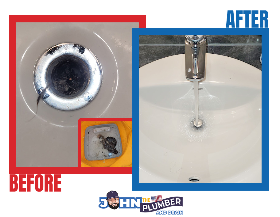 before and after clogged bathroom sink