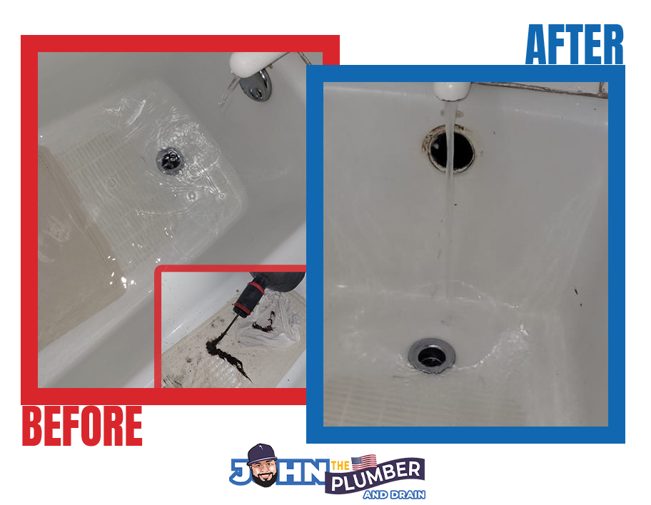 before and after clogged bathtub drain cleaning