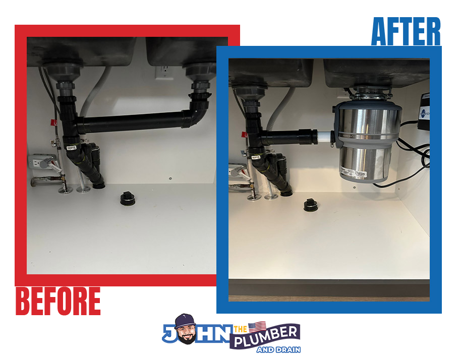before and after garbage disposal installation