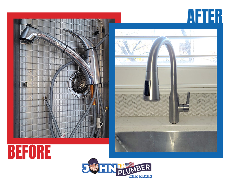 before and after kitchen faucet replacement