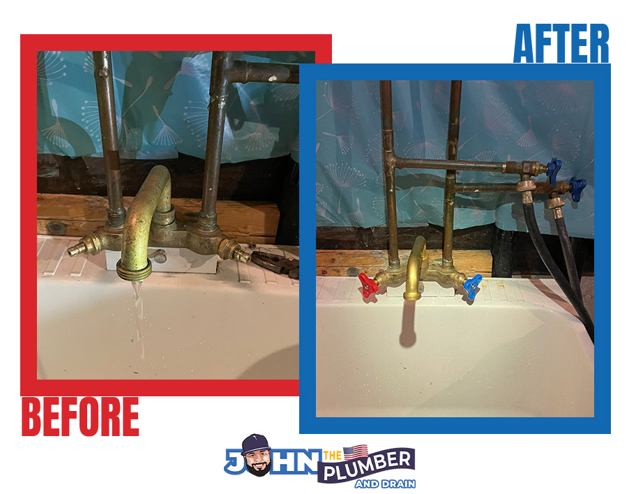 before and after laundry faucet repair