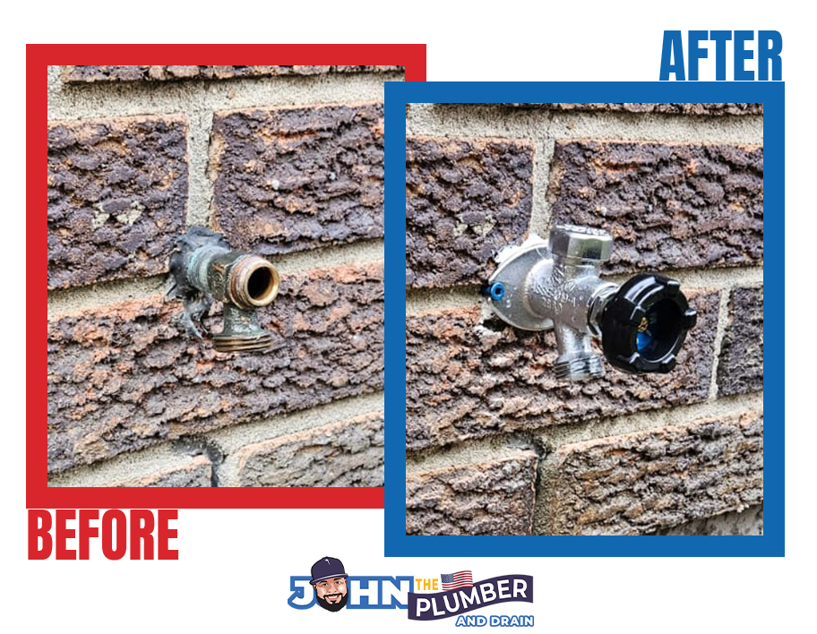 before and after outdoor faucet replacement